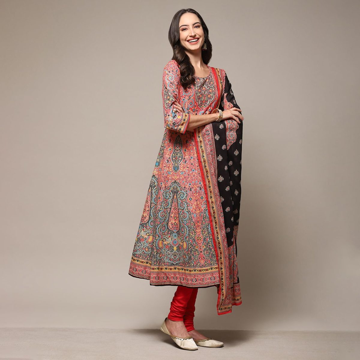 BIBA Women Cotton Anarkali Kurta Churidar Suit Set - Image 3
