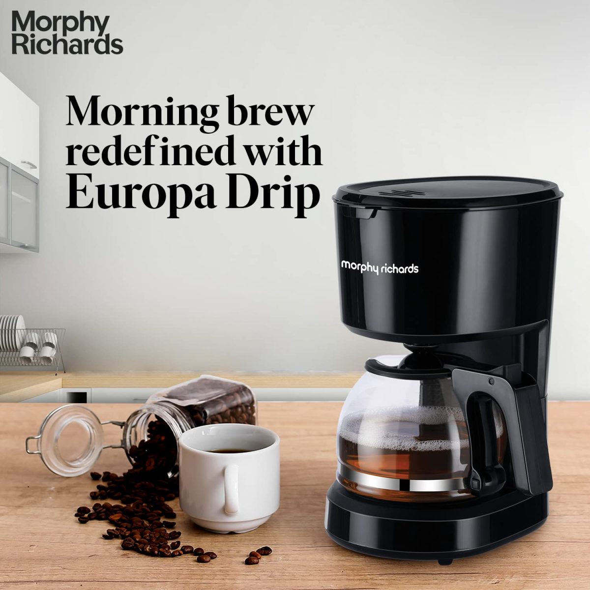 Morphy Richards Europa Drip Espresso Coffee Machine For Home|600W Drip Coffee Maker|6-Cups Capacity*|Anti-Drip Function|Dry Heat Protection|Warming Plate|2-Yr Warranty By Brand|Black - Image 2