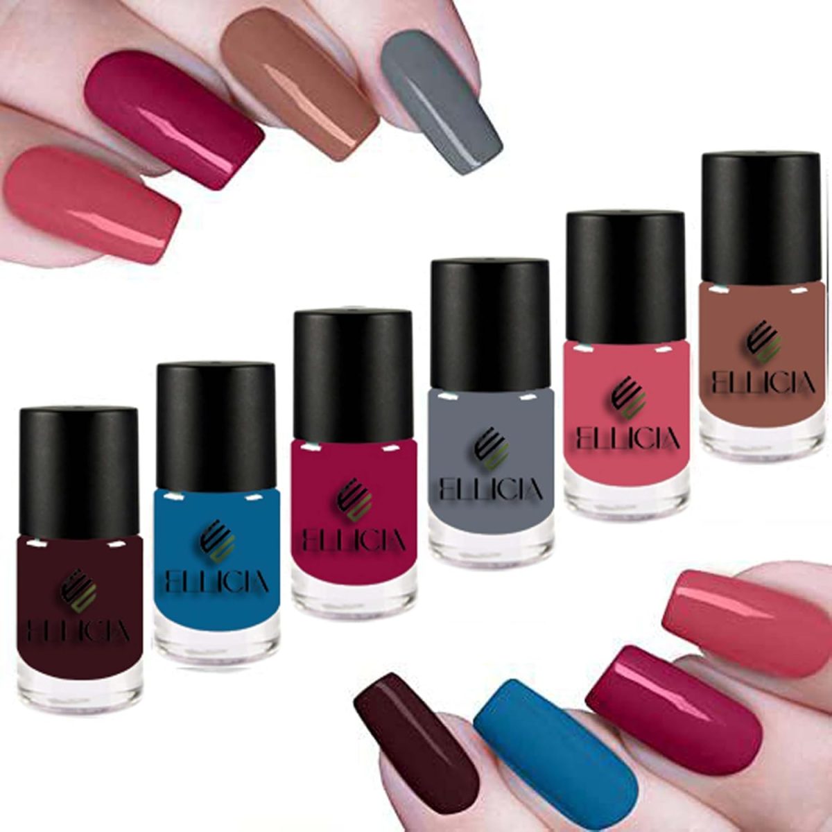 Ellicia Nail Polish is a premium, long-lasting nail paint with a glossy finish | This quick-dry, chip-resistant formula smooth application and vibrant color Pack of 6 (Multicolor)