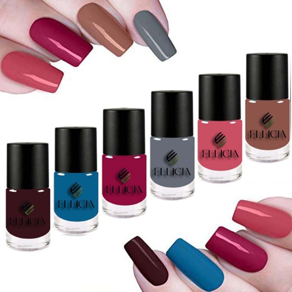 Ellicia Nail Polish is a premium, long-lasting nail paint with a glossy finish | This quick-dry, chip-resistant formula smooth application and vibrant color Pack of 6 (Multicolor)