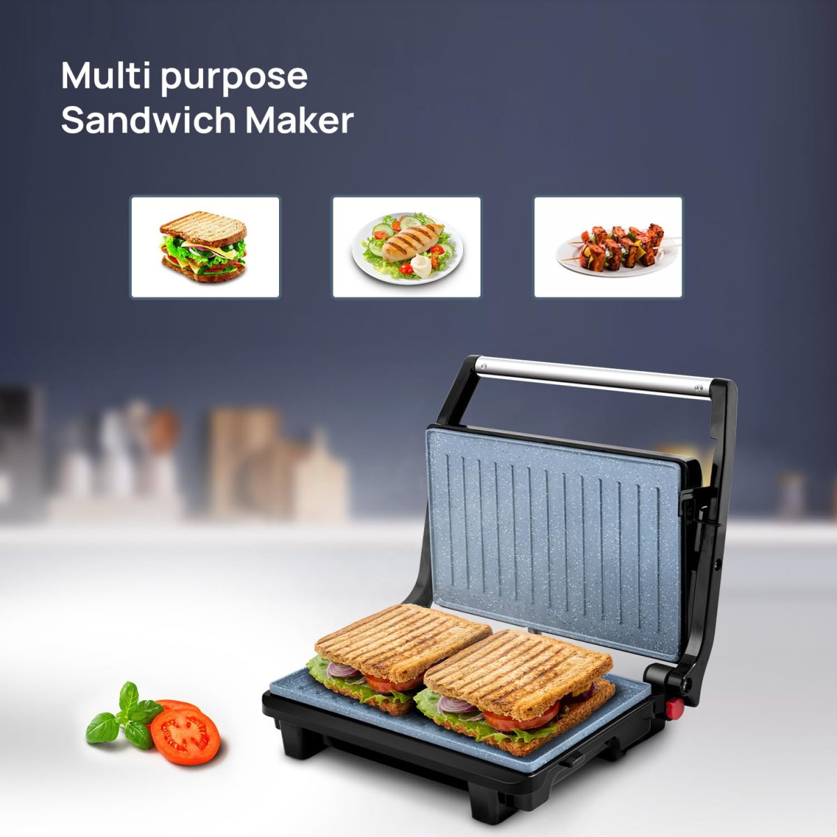 Wipro Elato BS202 1000 Watt Ceramic Grill Sandwich Maker, Scratch Resistant, 180° Open Sandwich Griller, Auto Cutoff, Non Toxic BPA, PTFE & PFOA Free, 2 Year Warranty, Regular Bread Size for 2 Slices - Image 4
