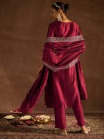 INDO ERA Women's Embroidered Silk Blend Calf Length Straight Kurta Pant And Dupatta Set (KH9MR6194) - Image 5