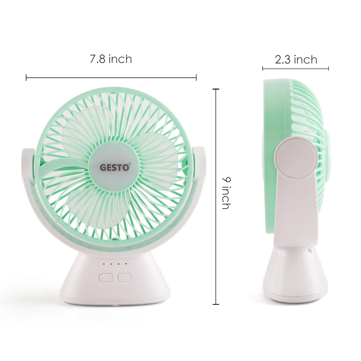 Gesto 7.8 Inch High Speed Rechargeable Table Fan for Home – USB Charging Battery Fan With Led Light | 2400mAh Battery for Upto 8 Hrs. Runtime | 3 Speed Modes Portable fan for Home,Office,Kitchen-Green - Image 7