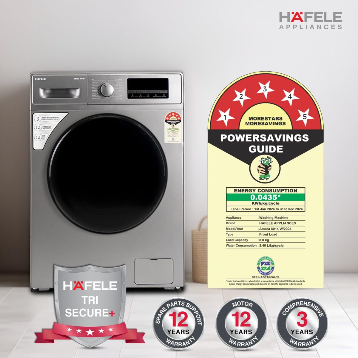 HAFELE AMARA 8 kg 5 Star, Premium Fully Automatic Front-Load washing machine engineered using German technology, comes with Steam Shield and Hexa Wash Design - Image 8