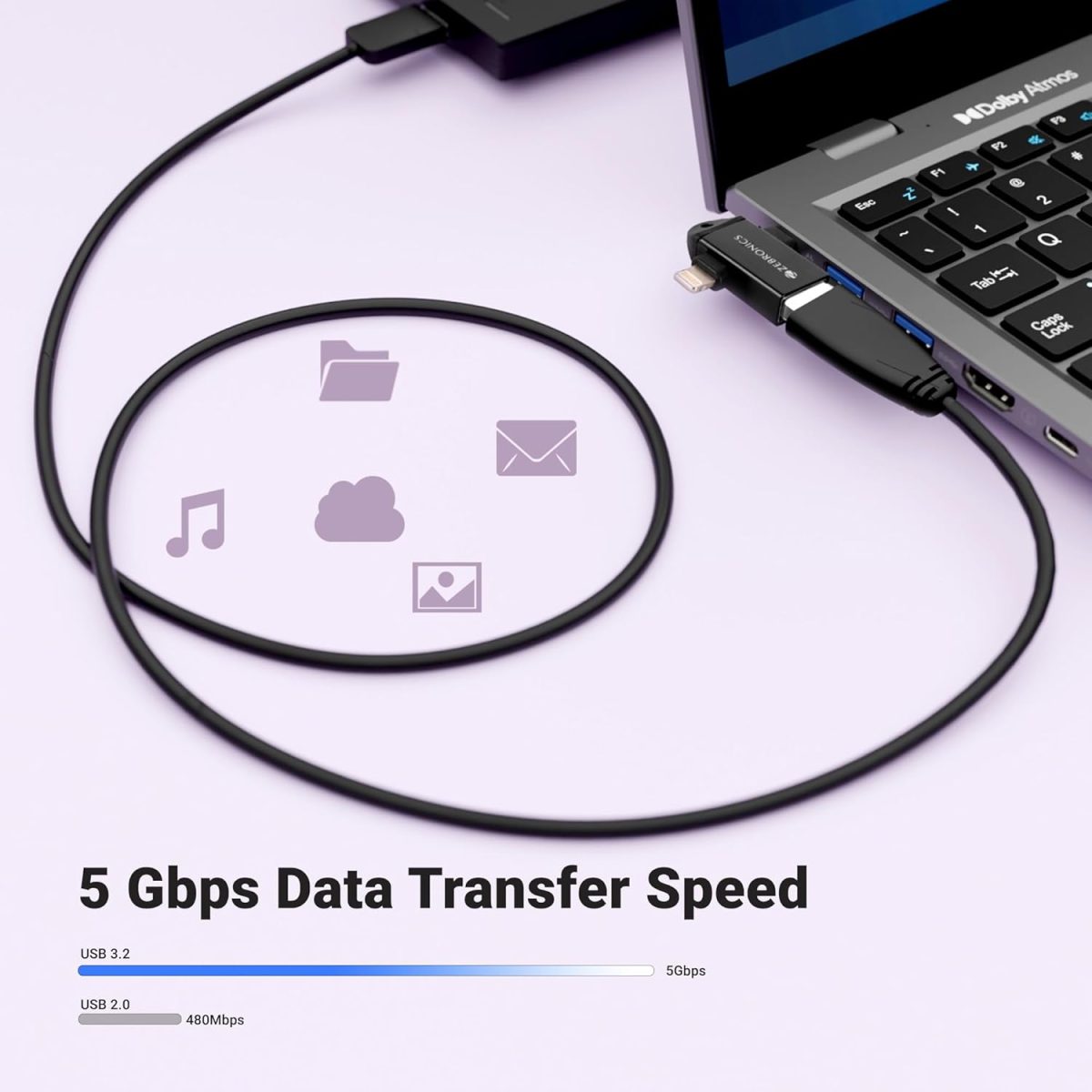 ZEBRONICS OTG2, 2 in 1 Lightning | Type C - USB OTG Converter, USB 3.0, Backward Compatible, Speeds Upto 5Gbps, Compatible with iPhone, iPad, Android, Laptop - Image 3