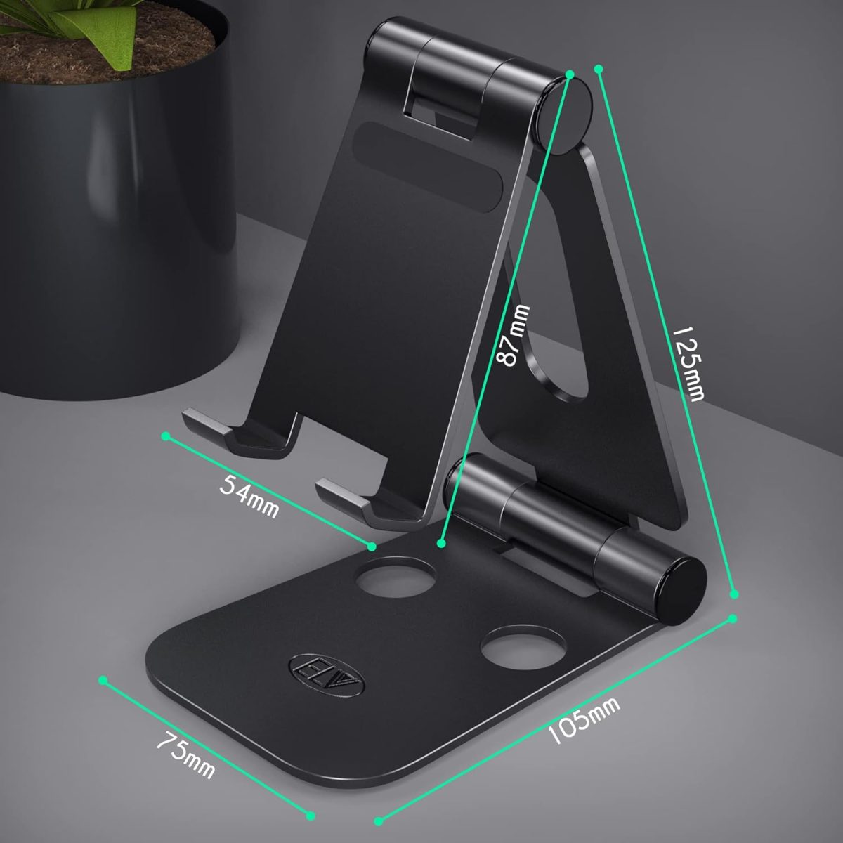ELV Aluminum Adjustable Mobile Phone Foldable Holder Tabletop Stand, Dock Mount for All Smartphones, Tabs, Kindle, iPad (Black) - Image 8