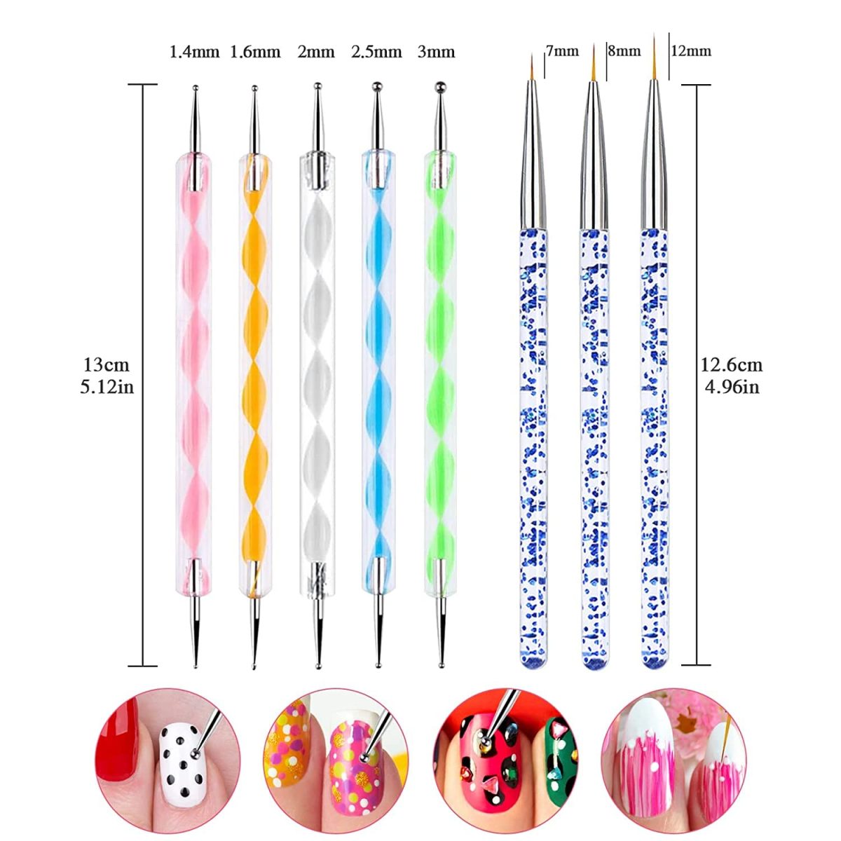NAILWIND 5 PCS Dotting Pen Tool Dot Paint Manicure kit with 3 PCS Nail Painting Brushes, Professional Nail Art Brushes- Nail Art Brush Pen,Nail Art Design Tools. - Image 2