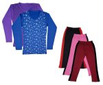IndiWeaves Girls Cotton Full Sleeve Printed T-Shirts and Cotton Capri 3/4 Pants (Black,Pink,Maroon,Purple,Blue,11-12 Years) Pack of 5