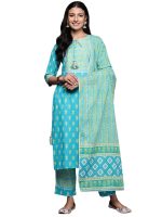 Libas Women's Printed Cotton Straight Kurta Trouser With Dupatta Set