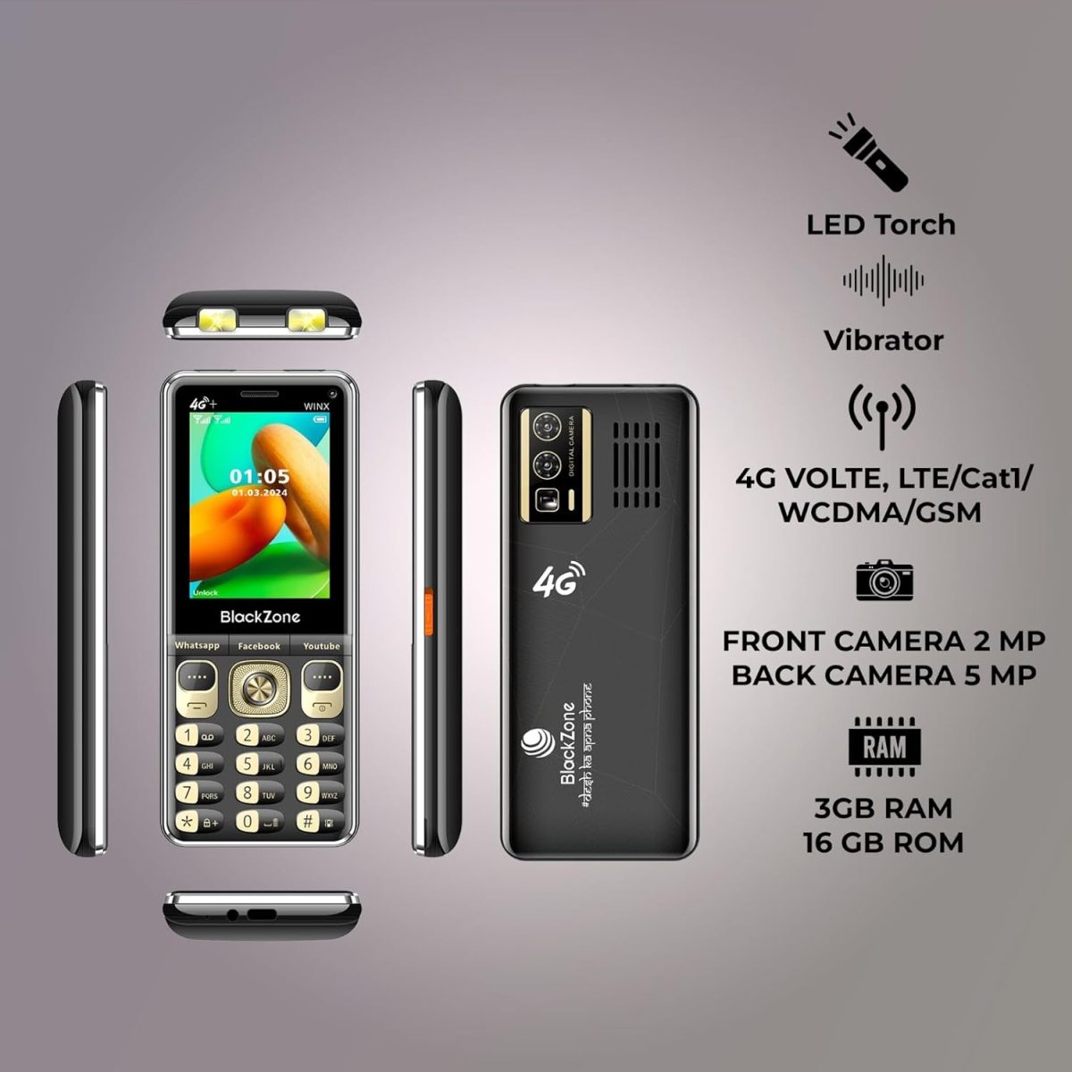 Blackzone Winx 4G Plus 3GB RAM/16GB ROM with JIO/Whatsapp, Facebook, Instagram Support - Image 2