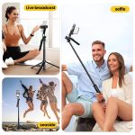 KINGONE Long Selfie Stick with Tripod Stand Aluminum 71inch/180cm, 360° Degree Rotation Selfie Stick Tripod for Phone, Rechargeable Remote & LED Fill Light, 1/4" Screw for Camera Gopro for Vlogging - Image 7