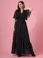 Sheetal Associates Women's Fit and Flare Polka Print Georgette Flared Sleeve Casual Dress - Image 3