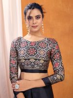 AKHILAM Women's Satin Silk Ajrak Printed Saree With Unstitched Blouse Piece (PURAJRKH001A_RJ_Parent) - Image 7