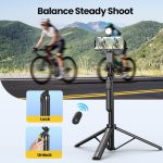 KINGONE Long Selfie Stick with Tripod Stand Aluminum 71inch/180cm, 360° Degree Rotation Selfie Stick Tripod for Phone, Rechargeable Remote & LED Fill Light, 1/4" Screw for Camera Gopro for Vlogging - Image 3
