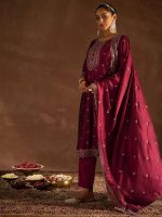INDO ERA Women's Embroidered Silk Blend Calf Length Straight Kurta Pant And Dupatta Set (KH9MR6194) - Image 3