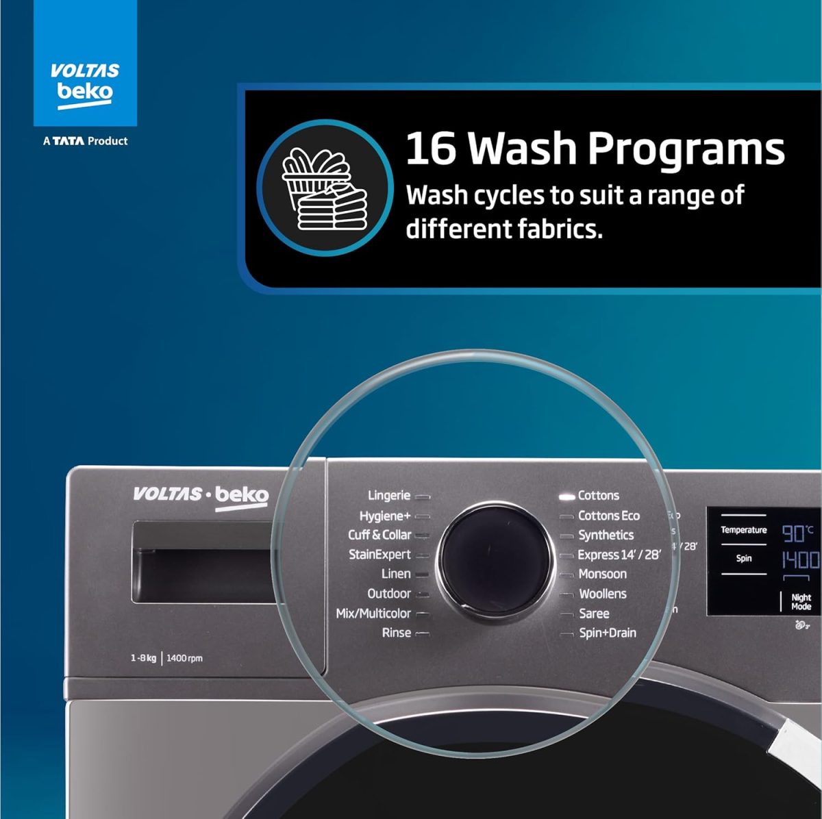 Voltas Beko 8.0kg, Inverter, 5 Star Front Load Washing Machine (WFL8014VTAP, Anthracite), Auto Dosing,Stain Expert - Image 8