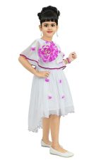 Chandrika Girls midi Knee Length White and Purple Flower Sleeveless Party Dress - Image 2