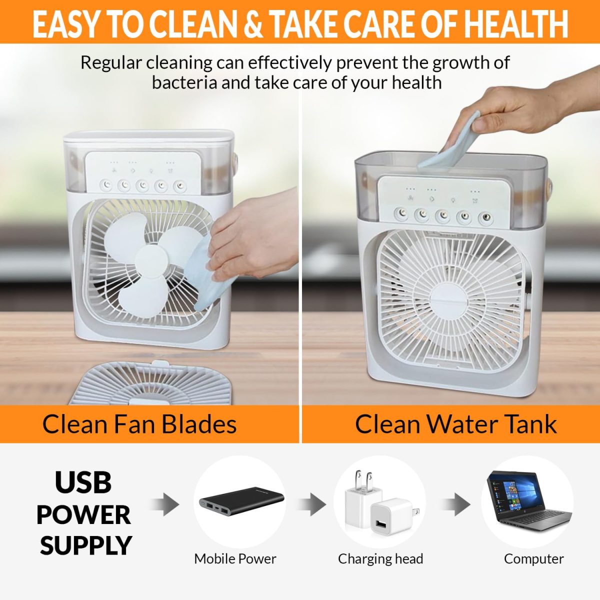 Portable Ice Fan Air Cooler With water For Frost Cube Fan, 3 In 1 Mist Mini Evaporative Cooling Fan with LED, Timer, 3 Wind Speeds 3 Spray Modes for Home Office Bedroom Table and Desktop - Image 7