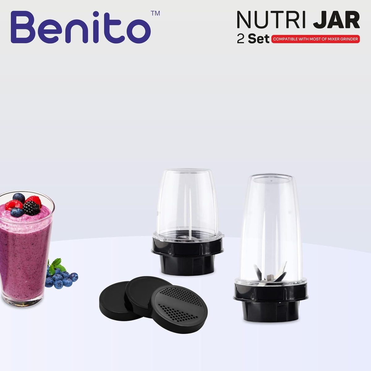 Benito NUTRI BULLET Polycarbonate 2 Jar Set (500ml & 300ml) for Mixer Grinder – Compatible with 4-Teeth Coupler & Dual Locking System - Image 7