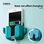 Tensea Pack Of 4 Wall Mount Phone Holder Mobile Charging Stand With 2 Hook Mobie Holder For Bedroom Bathroom Kitchen Shelves Office Table Top - Abs - Image 3