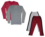IndiWeaves Girls Cotton Full Sleeve Printed T-Shirts and Cotton Capri 3/4 Pants (White,Maroon,Maroon,Grey,6-7 Years) Pack of 4