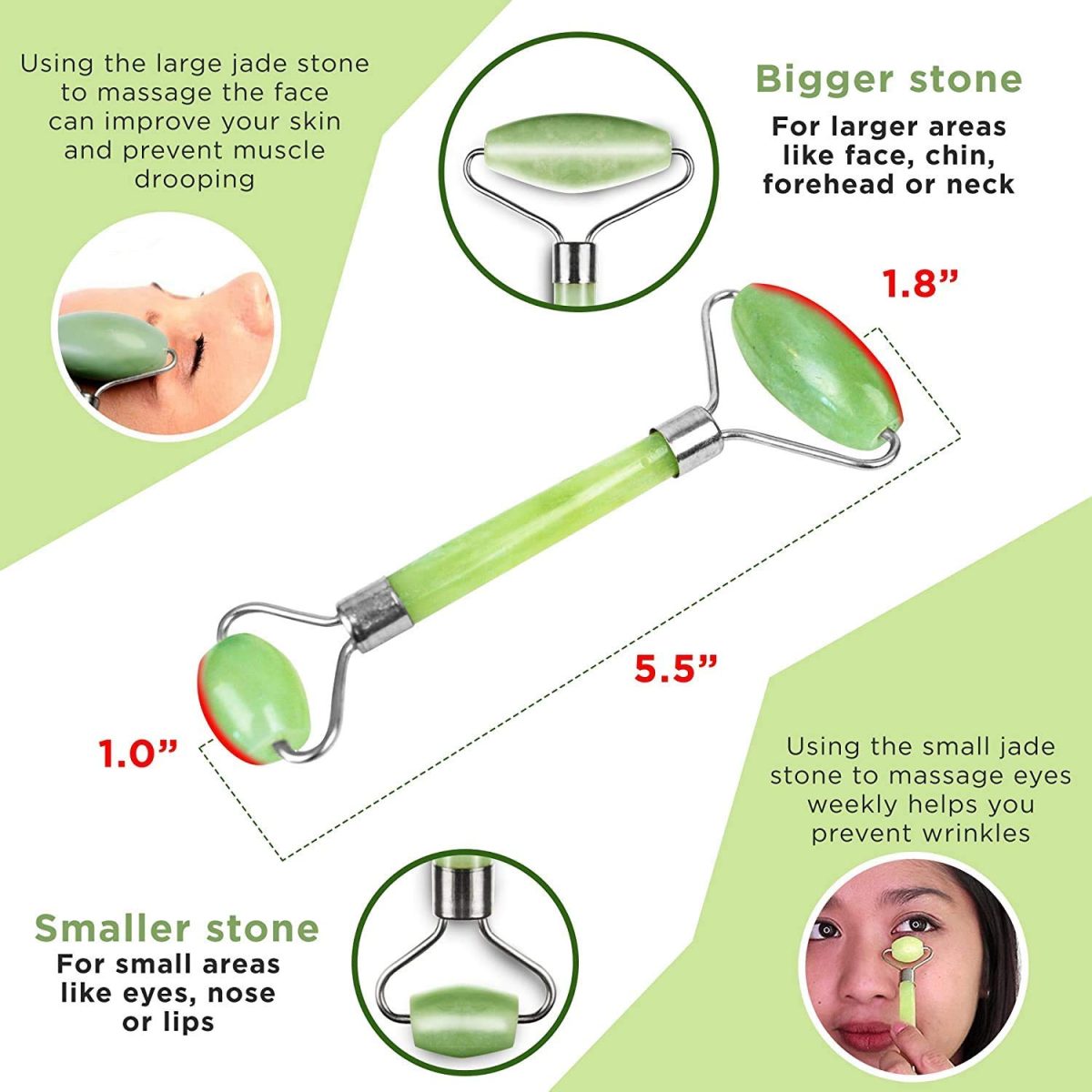 Truweo Jade Roller And Gua Sha Scraping Massage Tool - Himalayan Anti-Aging Natural Facial Jade Stone Set - Face Eye Neck Beauty Roller For Slimming And Firming - Rejuvenate Skin And Remove Wrinkles - Image 5