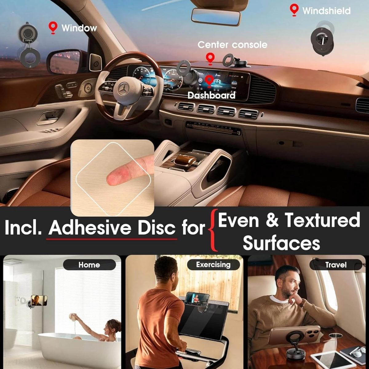 Yootech 360° Vaccum Magnetic Phones Holder, Magnetic Car Phone Mount, Hands-Free Suction Cup Phones Holder for Car/Gym/Mirror/Shower, Car Mount Compatible with All Mobile (Extended) - Image 3