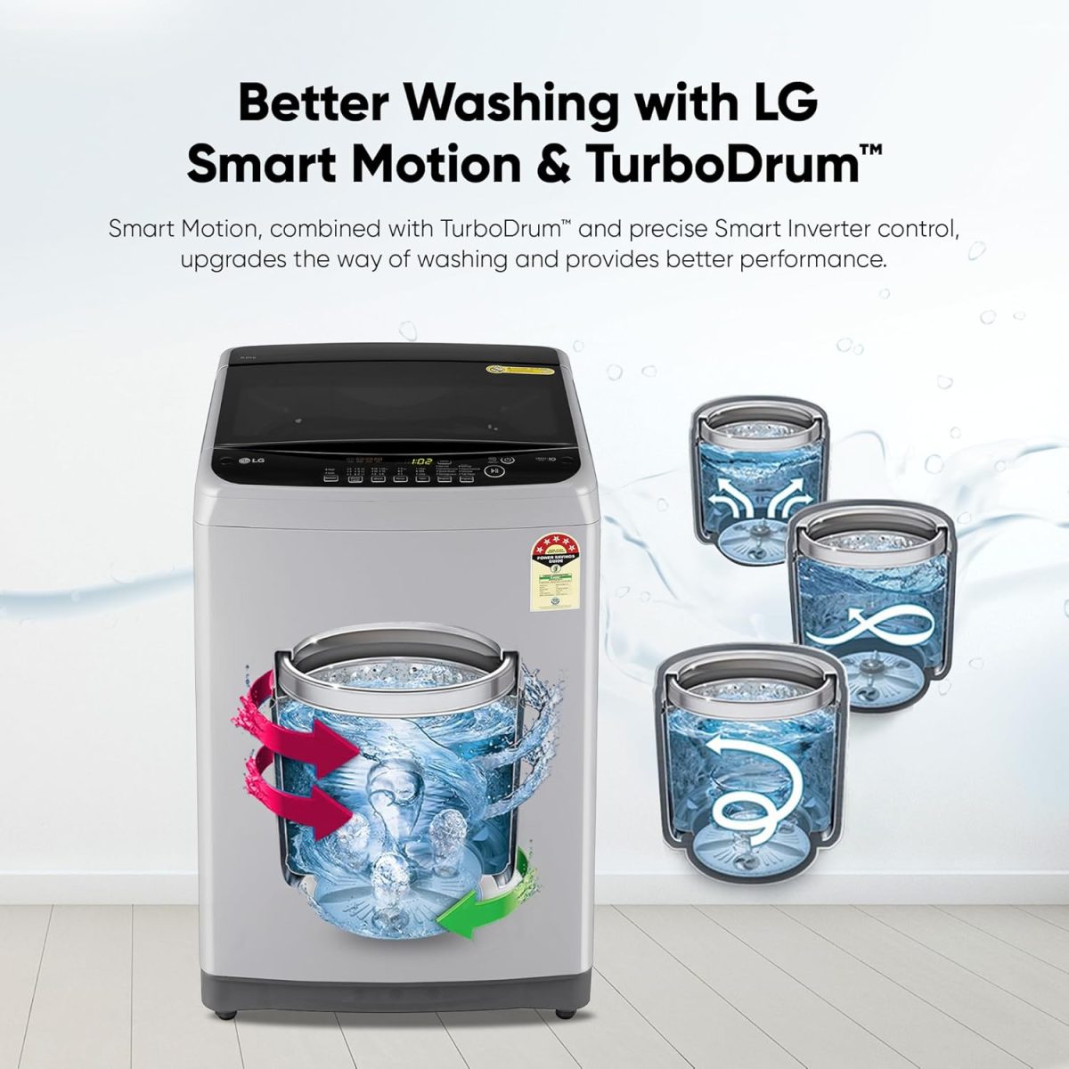 LG 8 Kg 5 Star Smart Inverter TurboDrum Fully Automatic Top Loading Washing Machine (T80SPSF1Z, Punch + 3, 2023 Model, Middle Free Silver) - Image 3