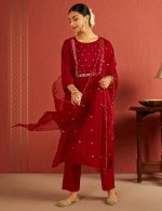 Kaari Women's Hand Embroidered Kurta Set with Dupatta - Straight Fit | Silk Blend Fabric with Dabka Work | Sequin Work Organza Dupatta | Straight Pant with Side Pocket | Kurta Set For Women - Image 5