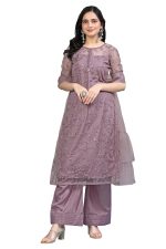 TRENDMALLS Women's Net Embroidery Sequence Work Kurta Palazzo Set with Dupatta Kurta Set for Women