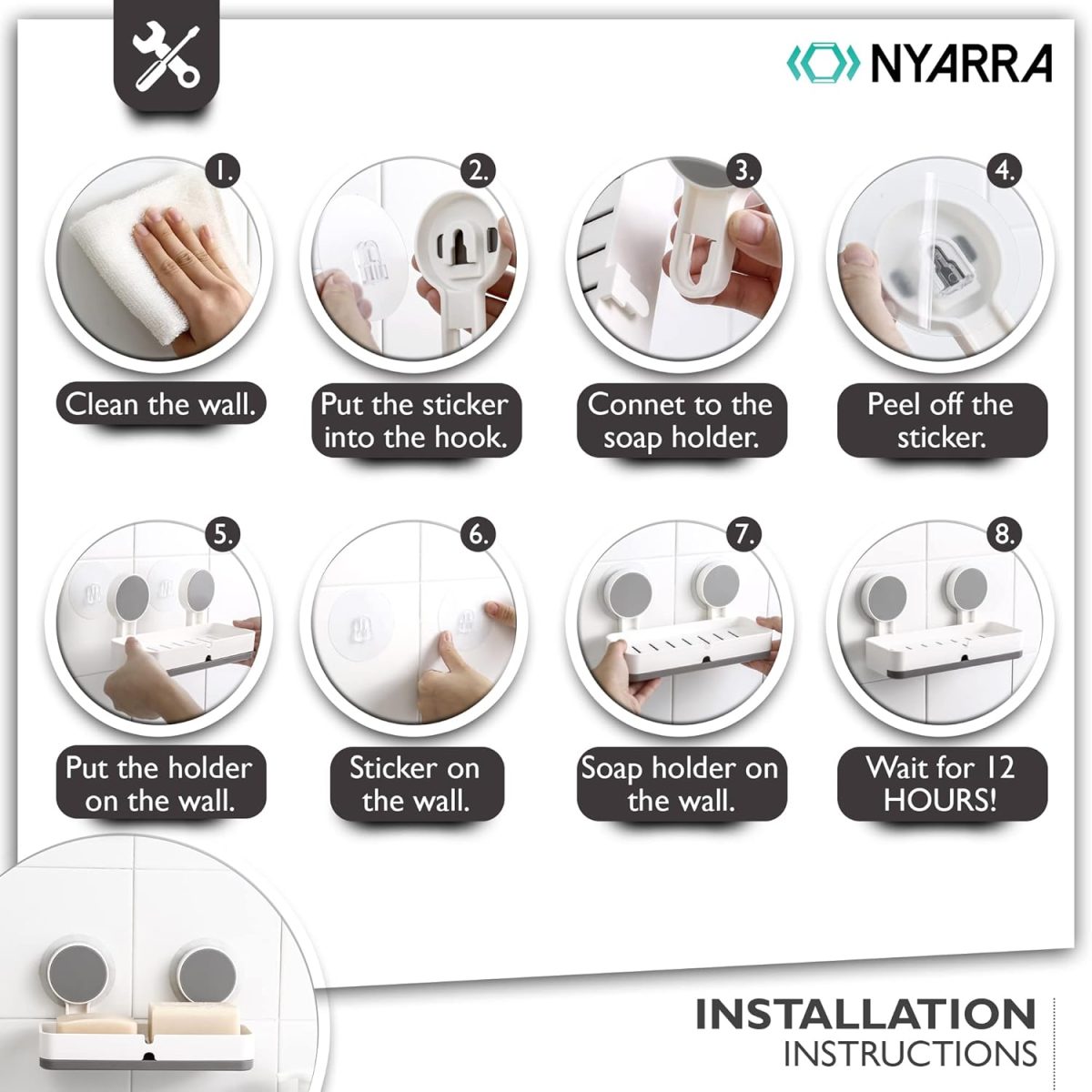 Nyarra Acrylonitrile_Butadiene_Styrene_ABS Soap Holder for Bathroom - Non-Drill Wall Mount Magic Sticker Self Adhesive Soap Stand for Bathroom with Removable Drain Tray - [NR-1335] - Image 4