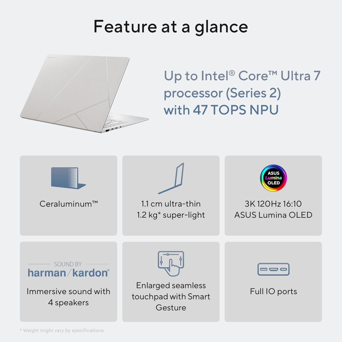 ASUS Zenbook S 14, Intel Core Ultra 7 (Series 2), 32GB RAM, 1TB SSD, 3K OLED Touch 120Hz 500nits, 14", Windows 11, MS Office Home,Scandinavian White, 1.2KG,UX5406SA-PZ358WS, AI Powered Laptop - Image 9