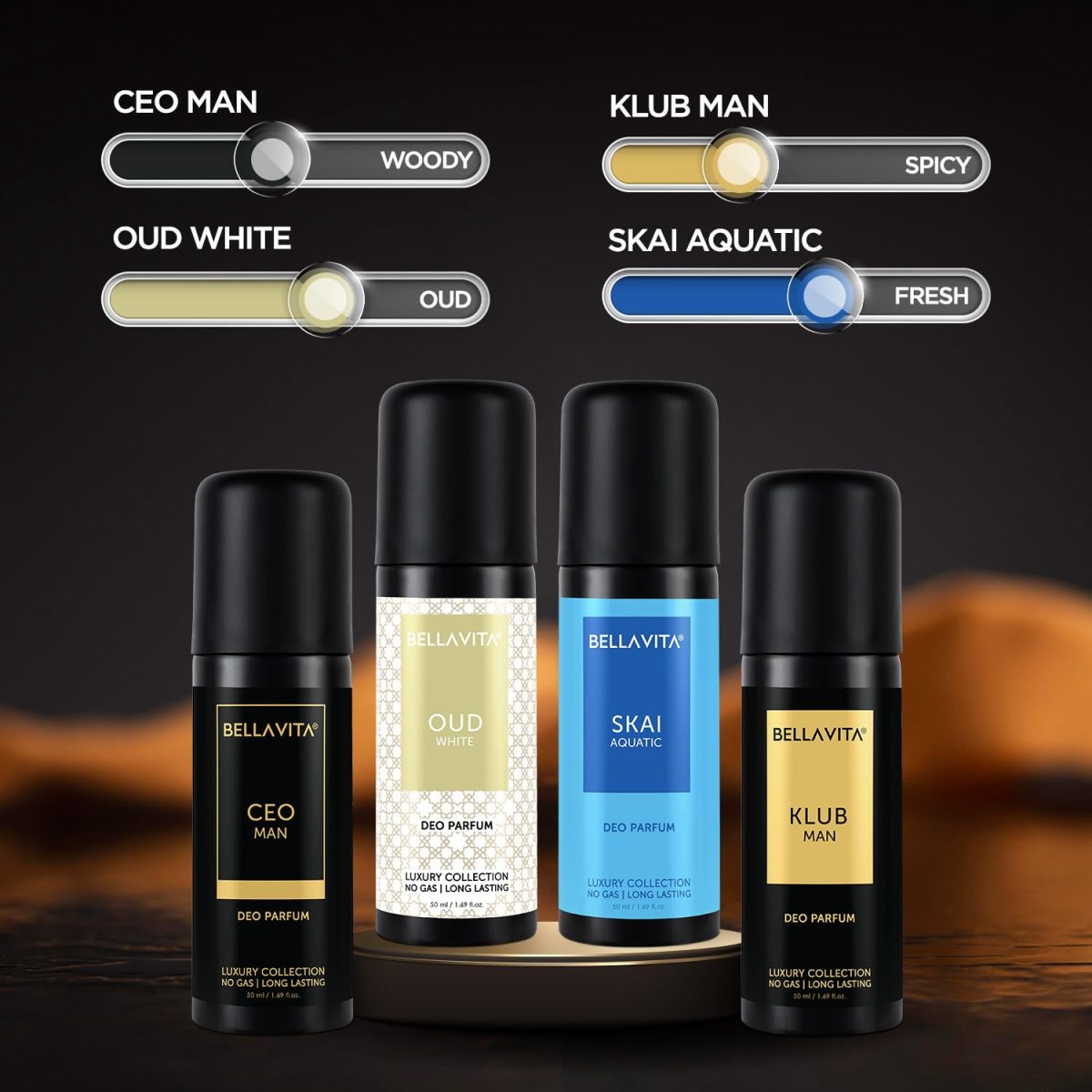 Bella Vita Luxury Unisex Body Perfume Gift Set | Deodorant for Men & Women | Pack of 4 x 50ml | No Gas Deo for Man and Woman | Long Lasting Fragrances with Lemon, Blackcurrant, Lavender & Bergamot - Image 3