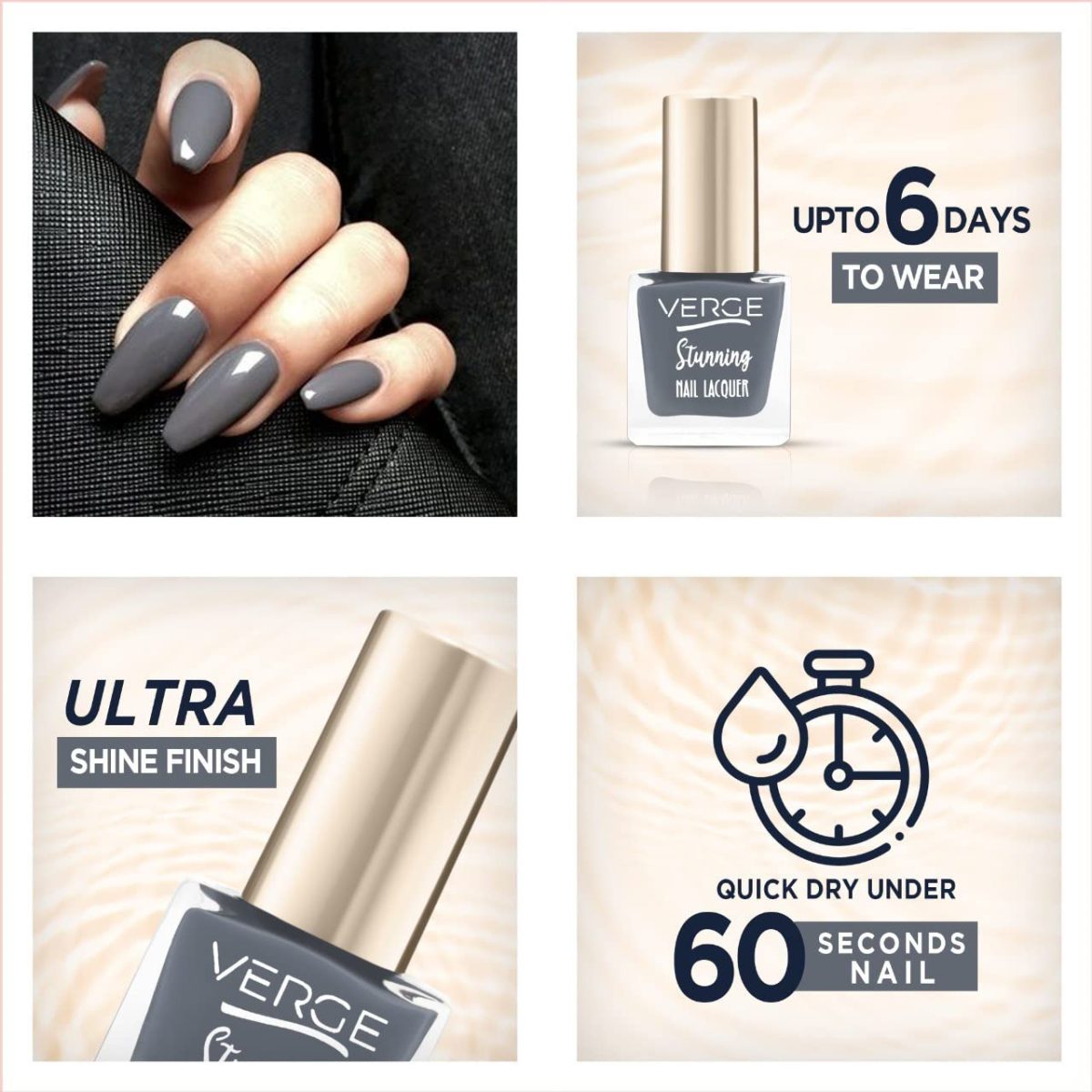 VERGE Stunning Color Non Toxic Nail Polish (LONGEST STAY WITH ULTRA BOLD FINISH) 164; Silver Tail (Quick Dry & Chip Resistant, PARABEN FREE, VEGAN) - Image 2