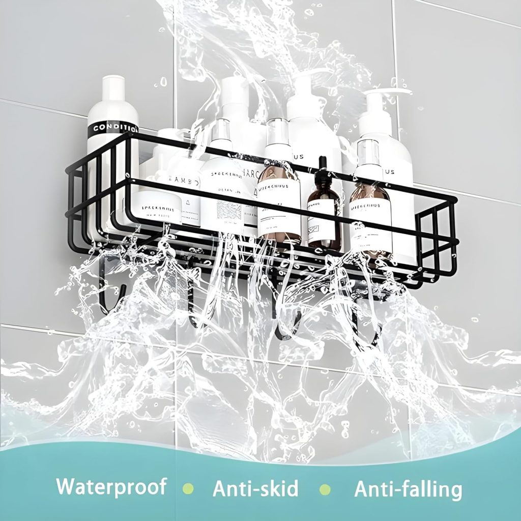 Oslen (Pack of 2 Self-Adhesive Multipurpose Bathroom Rack, Bathroom Shelf Organizer, Wall Mounted Shelf,Bathroom Accessories Set for Home,Bathroom Shelves (Black)