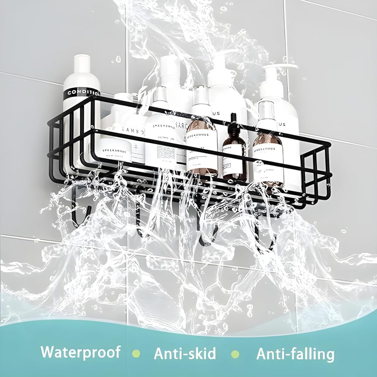 Oslen (Pack of 2 Self-Adhesive Multipurpose Bathroom Rack, Bathroom Shelf Organizer, Wall Mounted Shelf,Bathroom Accessories Set for Home,Bathroom Shelves (Black)