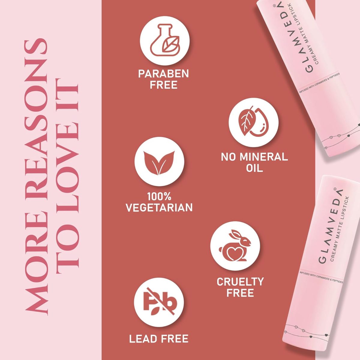 Glamveda Creamy Matte Long Lasting Lipstick with Ceramides & Peptides, Lightweight, 12 Hour Wear, Smudgeproof & Transferproof - Peaches 302 - Image 9