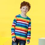 Boys Cotton Long Sleeve T-Shirts Rainbow Striped Shirts - Image 3