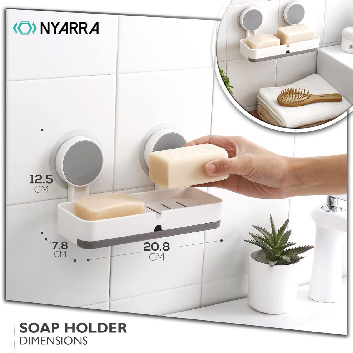 Nyarra Acrylonitrile_Butadiene_Styrene_ABS Soap Holder for Bathroom - Non-Drill Wall Mount Magic Sticker Self Adhesive Soap Stand for Bathroom with Removable Drain Tray - [NR-1335] - Image 3