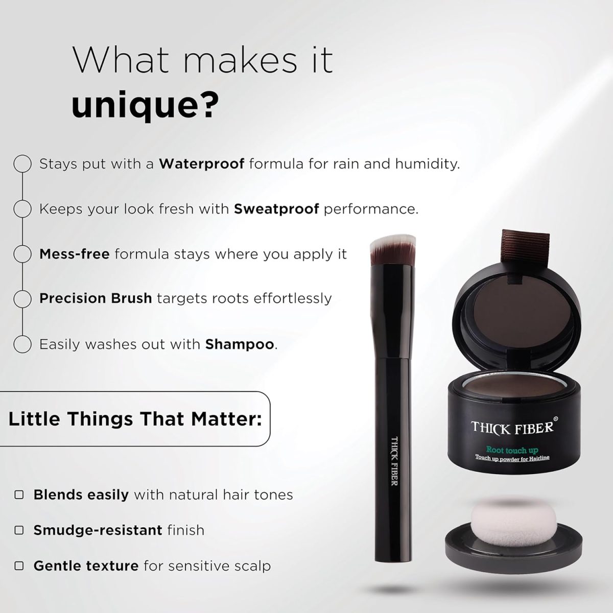 THICK FIBER Root Touch Up & Hairline Powder with Precise Brush for Grey Root Coverage & Thin Hair (Dark Brown, 4g) – Water & Sweat Resistant – Hair Loss Concealer for Women, Bald Spots & Hair Fill-In - Image 8
