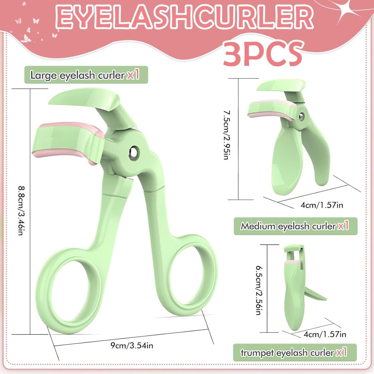 CoolShef 3 Pcs Eyelash Curler Set for Women, Precision Tool for Shaping Eye Lashes, Includes Mini Clamp for Inner Corners, Lightweight Design for Travel and Everyday Makeup Routine - Image 2