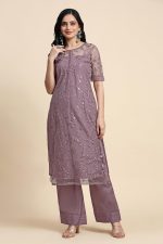TRENDMALLS Women's Net Embroidery Sequence Work Kurta Palazzo Set with Dupatta Kurta Set for Women - Image 4