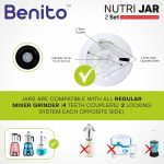 Benito NUTRI BULLET Polycarbonate 2 Jar Set (500ml & 300ml) for Mixer Grinder – Compatible with 4-Teeth Coupler & Dual Locking System - Image 4