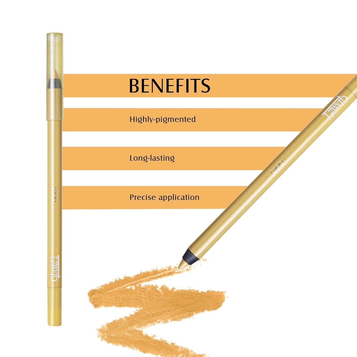 Glam21 High Impact Long Wear Kajal with Sharpener| Highly-pigmented Long-lasting | Gold - Image 3