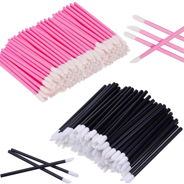 100Pcs Lipstick Brush, Makeup Brush Set, Includes 50 Hollow Black and 50 Hollow Pink Wands, Ideal for Lipstick, Lip Gloss, Eyeshadow, and Concealer Application, Travel-Friendly Makeup Applicator Kit