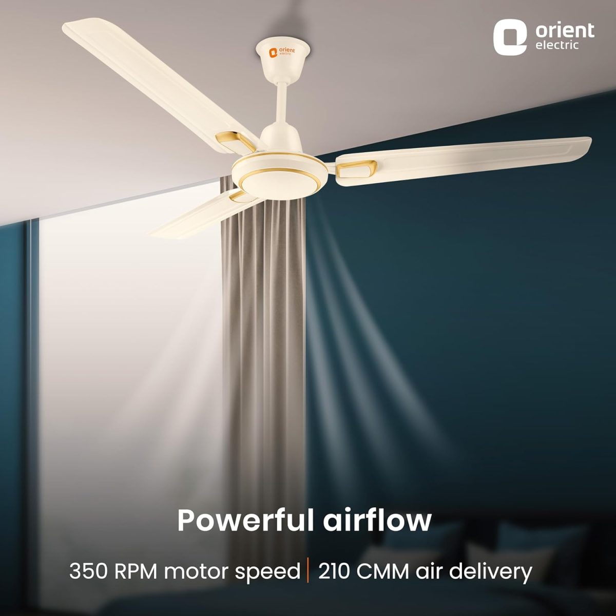 Orient Electric 1200 mm Pacific Air Déco| Decorative ceiling fan | Powerful airflow| BEE Star Rated | 2-year warranty | Ivory Gold, pack of 1 - Image 3