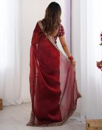 SIRIL Women's Shimmer Chiffon Lace Border Saree With Unstitched Blouse Piece - Image 4