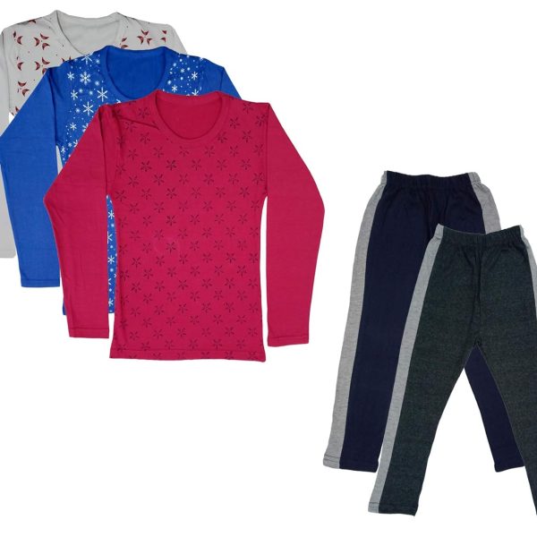 IndiWeaves Girls Cotton Full Sleeve Printed T-Shirts and Cotton Capri 3/4 Pants (Navy Blue,Dark Grey,White,Blue,Magenta,15-16 Years) Pack of 5