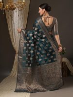 AKHILAM Women's Sunflower Organza Silk Woven Zari Saree With Unstitched Blouse Piece - Image 2