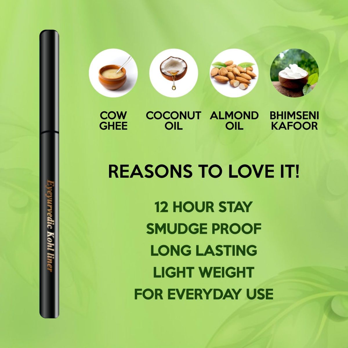 K-VEDA Eye-yurvedic Kohl Liner | Natural & Ayurvedic Kajal | 12Hr No-Smudge & Long-Lasting Formula | Enriched with Almond Oil & Vitamin E - Image 4